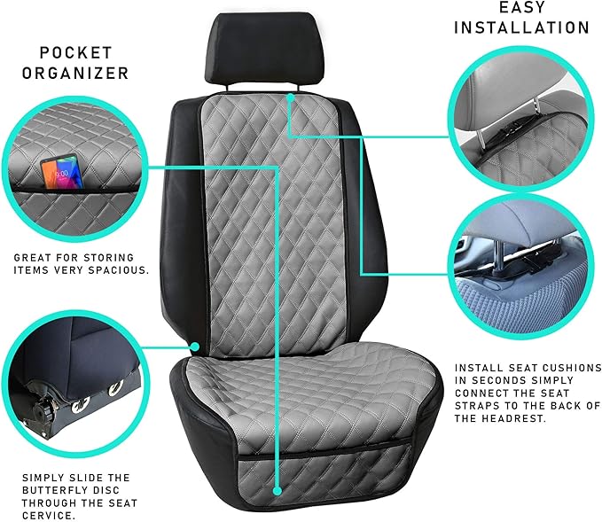 FH Group Car Seat Cushion – Faux Leather Single Front Seat Cover with Front Pockets, Airbag Compatible, Universal Fit Car Seat Cushion for Driver or Passenger Seat, SUV, Truck, Sedan & Van – Red