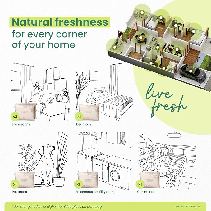 Roonin Charcoal Odor Absorbers for Home - Room & Car Odor Eliminator - Odor Neutralizer for Home - Air Freshener for Car Deodorizer (4-pack/200g)
