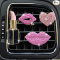 4 Pcs Pink Lips Air Vent Clips, Sexy Lips Kiss Heart Shape Car Air Fresheners, Charms Rhinestone Diffuser Vent Clip Cute Car Decor Bling Car Accessories for Women, Automotive Air Fresheners (Pink, 4)