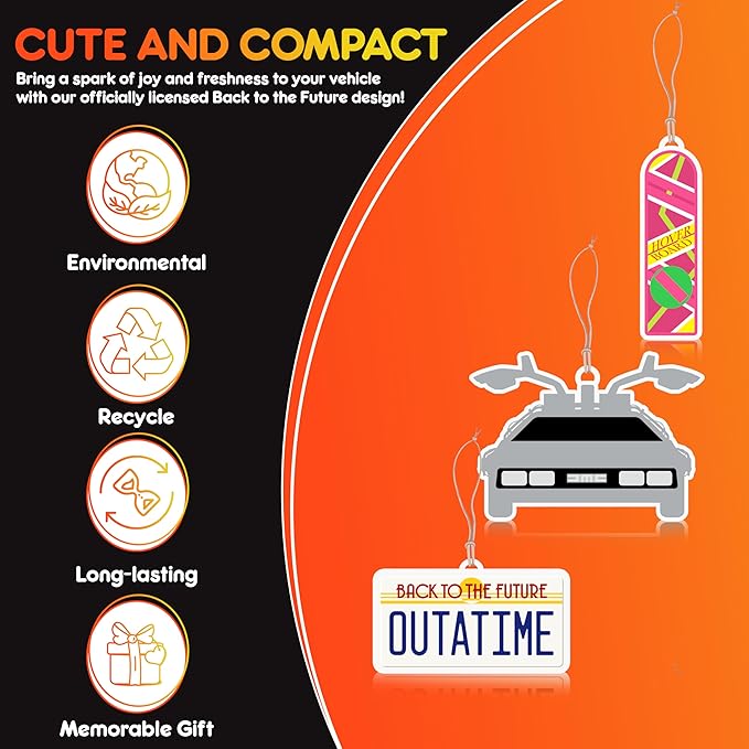 Back to the Future Outatime Air Freshener | Back to the Future Collectibles Gift Ideas | Back to the Future Hoverboard | DeLorean DMC-12 Car Air Freshner | 3/Set | Officially Licensed