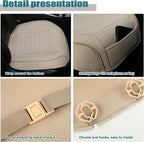 West Llama Linen Front Car Seat Cover Protector Anti-Slip Bottom Seat Cover Fits 95% of Vehicles,Wrapping Around The Bottom,Triangular Pattern(Beige-2Pcs)