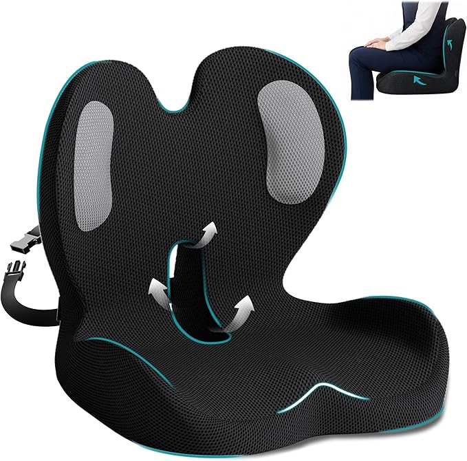 Memory Foam Seat Cushion with Lumbar Support Pillow,Office Chair Cushion,Ergonomic Car Seat Cushion,Designed for Tailbone,Sciatica, Lower Back Pain Relief,for Office,Car,Truck,Desk Chair