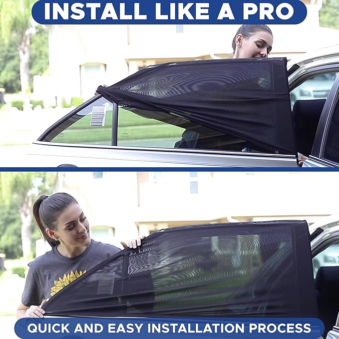 EcoNour Window Shades for Side Windows (Pack of 2) | Sun Shade for Car Heat and UV Protection | Adjustable Elastic Fabric Baby Car Shade | Rear Side Window Sun Shade Accessories (Large 40"x25")