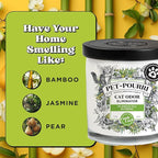 Pet-Pourri Purrfectly Bamboo Cat Deodorizer Candle – Cat Safe Plant Based Ingredients & Wax – Vet Approved – Aromatherapy & Air Freshener for Kitty Odor – Scented with Bamboo, Jasmine & Pear