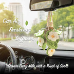 Crochet Car Air Freshener Succulent Daisy Accessories - 12ml Empty Refillable Oil Diffuser Bottle, Crochet Hanging Plant Car Decor Mirror Accessories For Women and Men