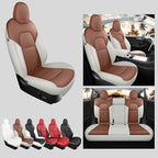 for Tesla Model Y Seat Covers 2020-2024 Nappa Leather Car Interior Seat Compatible with Airbag Cushion Cover 5 Seats (TY-Brown&Beige)