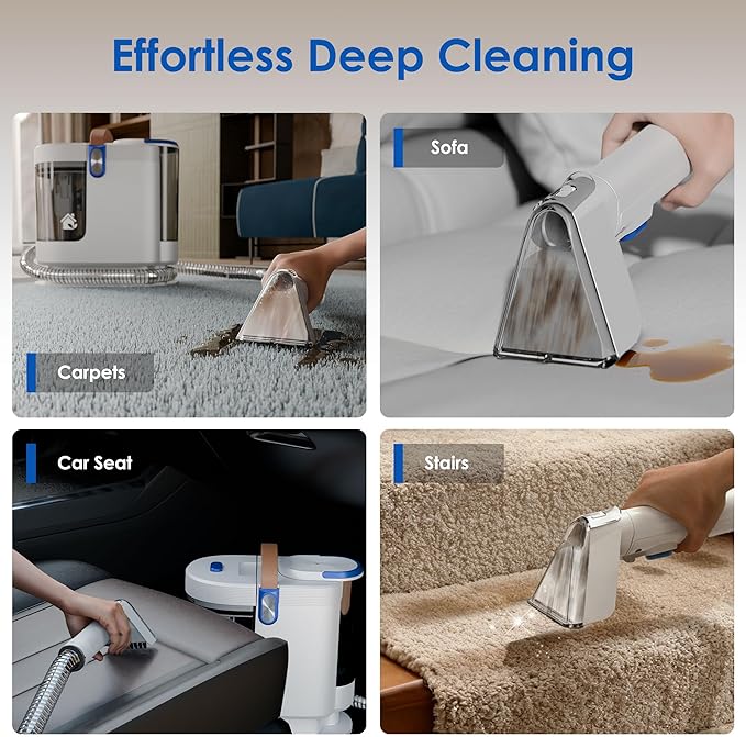 Portable Upholstery and Carpet Cleaner Machine, 15Kpa Spot Cleaner Deep Cleans Pet Stains, Couch Cleaner with 3 Tools and Self-Cleaning System for Area Rugs, Furniture, Stair, Car, Teal