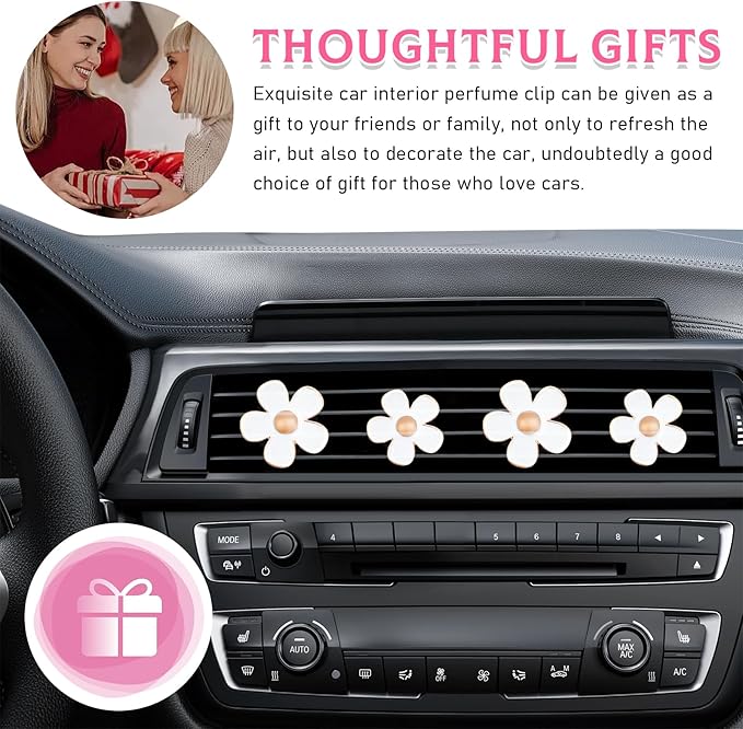 6PCS Car Air Vent Clip, Daisy Flower Auto Scents Air Freshener Clip with 6 Fragrance Piece, Decorative Auto Air Conditioning Clip for Women Girl, Universal Car Accessories (White)