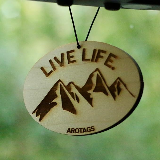 Arotags Wooden Car Air Fresheners - Long Lasting Balsam & Cedar Scent Diffuses for 365+ Days - Includes Mountain Adventurer Hanging Mirror Diffuser and Fragrance Oil - 100% American Made