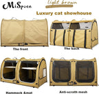 porayhut Mispace Portable Twin Compartment Show House Cat Cage/Condo - Easy to Fold & Carry Kennel - Comfy Puppy Home & Dog Travel Crate with Portable Carry Bag/Hammocks/Mats and Litter Box