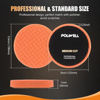 POLIWELL Buffing Polishing Pads 5 Inch, 7Pcs Buffing Sponge Pads Kit 5.5" Face for 5" Backing Plate, Compound Cutting Foam Pads, Wool Pad for Car Buffer Polisher, Compounding Polishing and Waxing