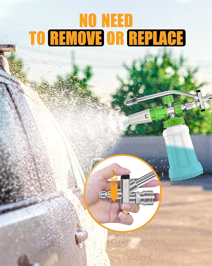 Foam Cannon Dual Connector, Double Tip Attachment with 5 Spray Nozzles, 4000 PSI, 1/4'' Quick Connect