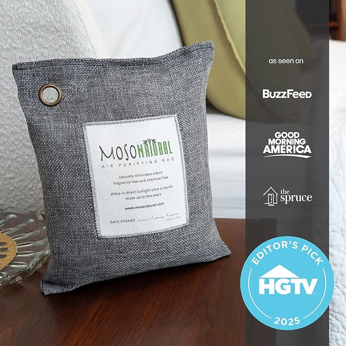 Moso Natural Air Purifying Bag 500g (3 Pack) Premium Bamboo Charcoal Odor Absorber for Home, Bedroom, Kitchen, Basement | Unscented Pet Odor Eliminator | Large Charcoal Deodorizer Bag Covers 250sqft