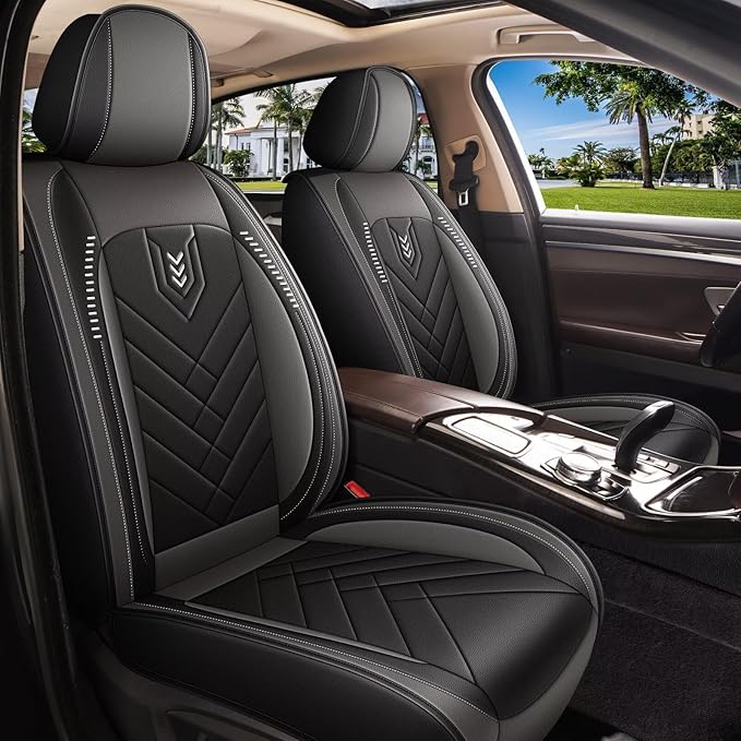 AOMSAZTO Front Seat Covers for Car Fit for Kia Sorento 2007-2025 2026: Premium Seat Covers Waterproof Leather Automotive Seat Cushion Protector Compatible with Airbag(2PCS Front,Black&Grey)