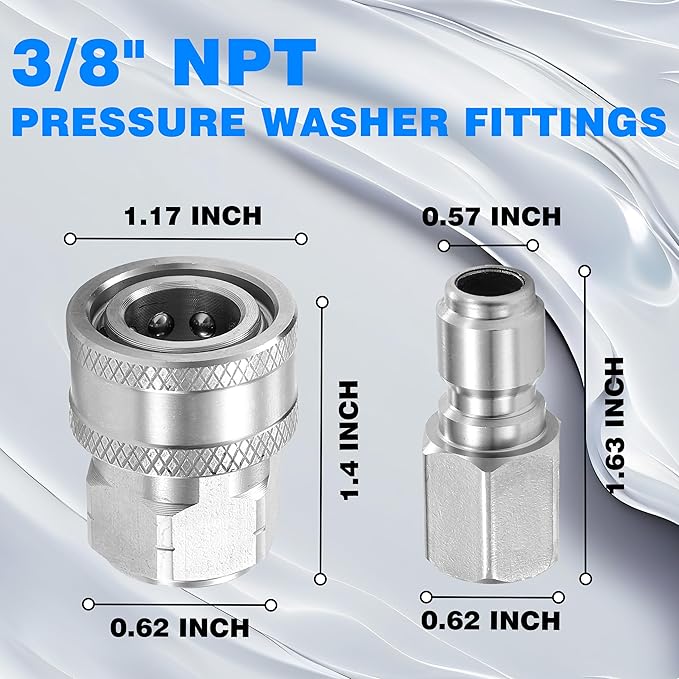 3/8 Inch NPT Pressure Washer Adapter Set, 12-Piece Stainless Steel Internal Thread Quick Connector Kit - 3/8" NPT Female Thread Quick Connect Hose Fittings, 5000 PSI