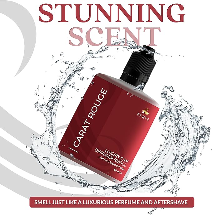 Carat Rouge Car Air Fresheners (Refill) | Affordable Fragrance for Women | 50ml Diffuser Refill with 3-Month Long-Lasting Aroma | Gift-Ready Women’s Perfume Scent by Perfa | Fresh Aroma for Daily