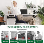 Ergonomic Seat Cushion for Sciatica Relief & Long Driving - Memory Foam Back Support with Adjustable Strap, Non-Slip Base & Removable Mesh Cover - Office, Car (Navy Blue)