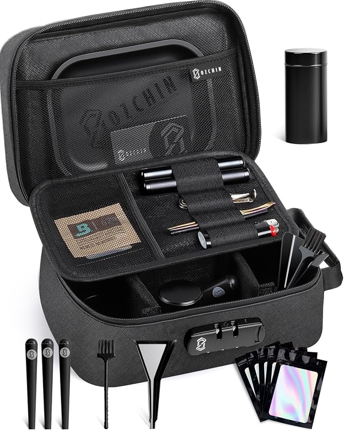 OZCHIN Large Smell Proof Bag with Combination Lock Odor Proof Lock Box Travel Storage Case Activated Charcoal Bag Great Christmas Gift (Black 1)
