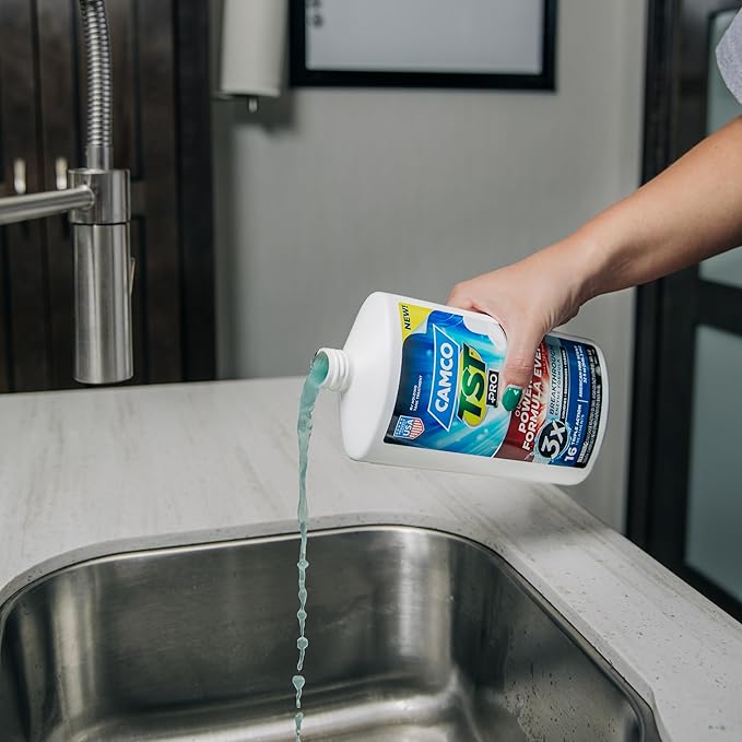 Camco TST PRO Camper/RV Toilet Treatment - Innovative Bio-Enzymatic Formula -Fastest Odor Stopper & RV Sewer Waste Breakdown - RV Black Tank Treatment - Fresh Pine Scent - Septic-Safe, 32-Oz (41771)
