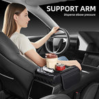 5 in 1 Car Center Console Cover, Armrest Pad with 2 Storage Pockets, Cup Holder, Tissue Box Slot, Phone Holder, Universal Car Interior Organizer (Black)