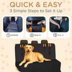 Pet Seat Cover for Back Seat – Waterproof Backseat Cover for Dogs in Car with Mesh Window, Oxford Fabric, Storage Pocket, Side Flaps & Carry Handles