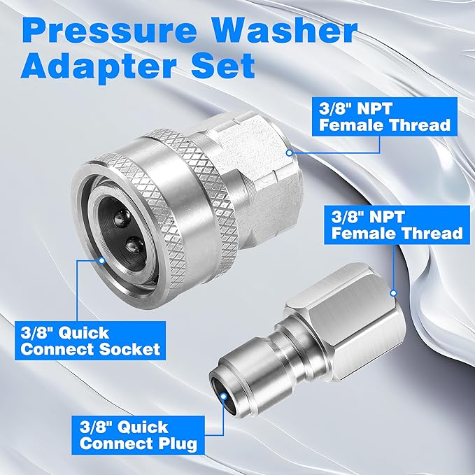 3/8 Inch NPT Pressure Washer Adapter Set, 12-Piece Stainless Steel Internal Thread Quick Connector Kit - 3/8" NPT Female Thread Quick Connect Hose Fittings, 5000 PSI