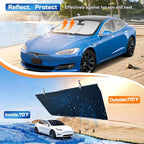 Retractable Windshield Sun Shade Automatic Sunshade for car with 99% UV Heat Protection, 420D Fabric Keep Cool & Protect Interior, Universal Adjustable Fit for Cars Trucks SUVs (Not for Large Trucks)