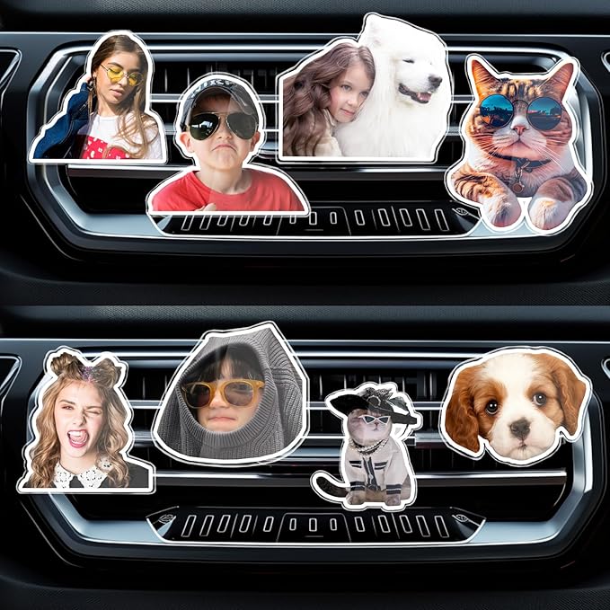 Personalized Car Air Freshener Vent Clip, Custom Acrylic Photo Decorations, Easy to Install, Meaningful Gifts for Car Enthusiasts (Acrylic A, Head)