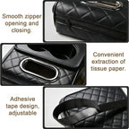 Car Armrest Cushion (Black) Multifunctional 5 in 1 Center Console Armrest Cushion with Storage Bag Cup/Phone Holder Tissue Box - Waterproof Car Interior Storage Device