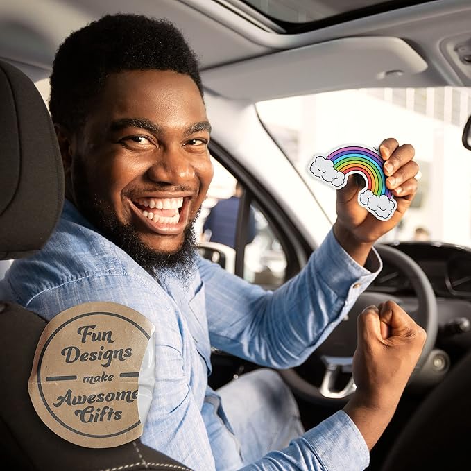 Cute and Funny Car Air Fresheners 4 Pack Scented With Premium Oils By Fresh Fresheners (Rainbow)