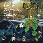 Crochet Car Air Freshener, 15ml Empty Refillable Oil Diffuser Bottle with Hanging Crochet Plant for Car Rearview Mirror Decor, Handmade Home&Office Decor