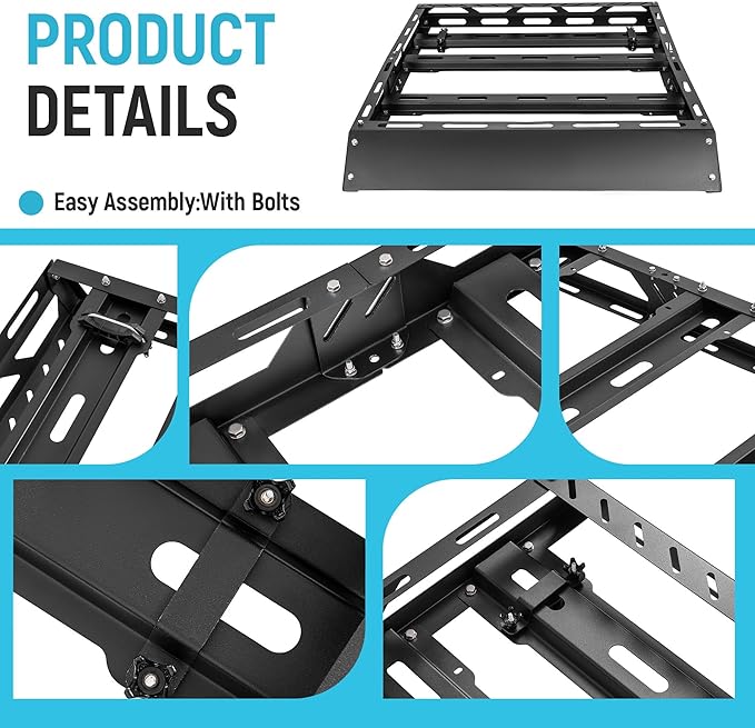 ECOTRIC 50" x 39" x 4.75" Roof Rack Cargo Basket W/Cross Bars Fit for Car SUV Pickup Truck Van Universal Top Cargo Carrier Metal Luggage Storage Holder Basket Rack for Travel 150Lbs Steel Black