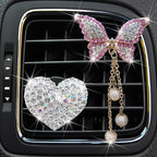 2 Pcs White Bling Rhinestone Heart + Pink Butterfly Clip Accessories Air Conditioning Outlet Clip Car Air Freshener Dashboard Accessories Charm Car Inter Decor Cute Interior Accessories for Women