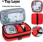 CURMIO Insulated Insulin Cooler Travel Case, Double Layer Diabetic Supplies Storage Bag with Detachable Pouches for Insulin Pens, Diabetic Medication and Ice Packs, Red, Empty Bag Only