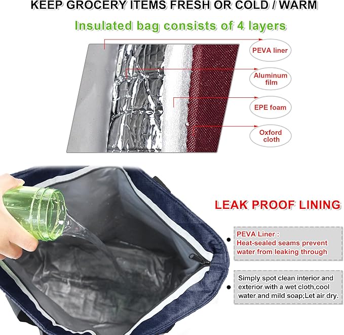 BeeGreen Cooler Bag Soft Insulated Tote for Beach Travel Grocery Shopping Lunch Portable Large Ice Coolers with Handle Hard Freezer Bags with Zippered Top Foldable Leakproof Delivery Totes Moss
