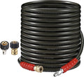 RIDGE WASHER Pressure Washer Hose 50 Feet X 3/8 Inch for Hot and Cold Water, 2-Wire Steel Braid Hose (R2), 3/8 Inch Quick Connect, 6000 PSI