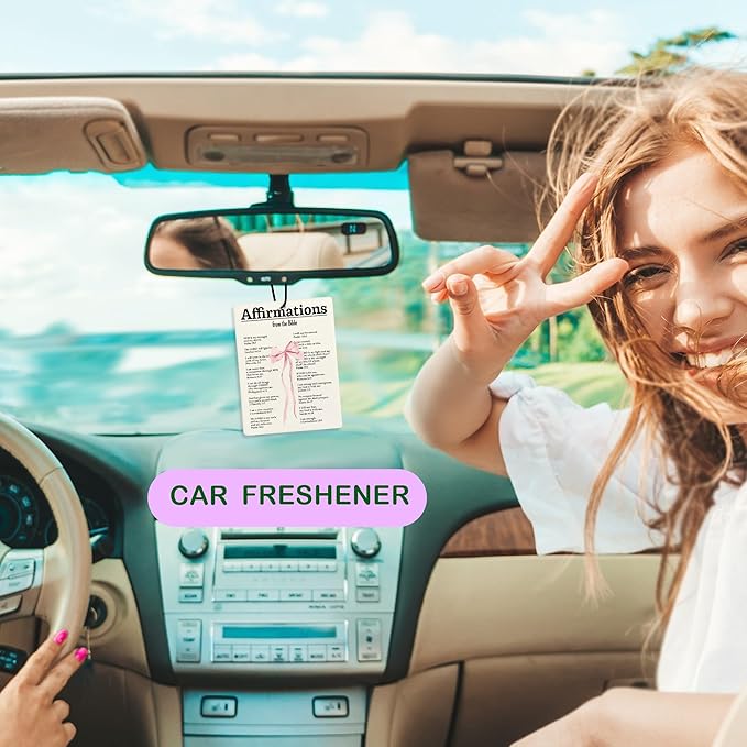 Coquette Pink Bow Christian Air Freshener for Car, Affirmations from the Bible Air Freshener Hanging 3 Pcs for Cars Closet Drawer or Books, Cute Preppy Christian Car Mirror Decor for Women