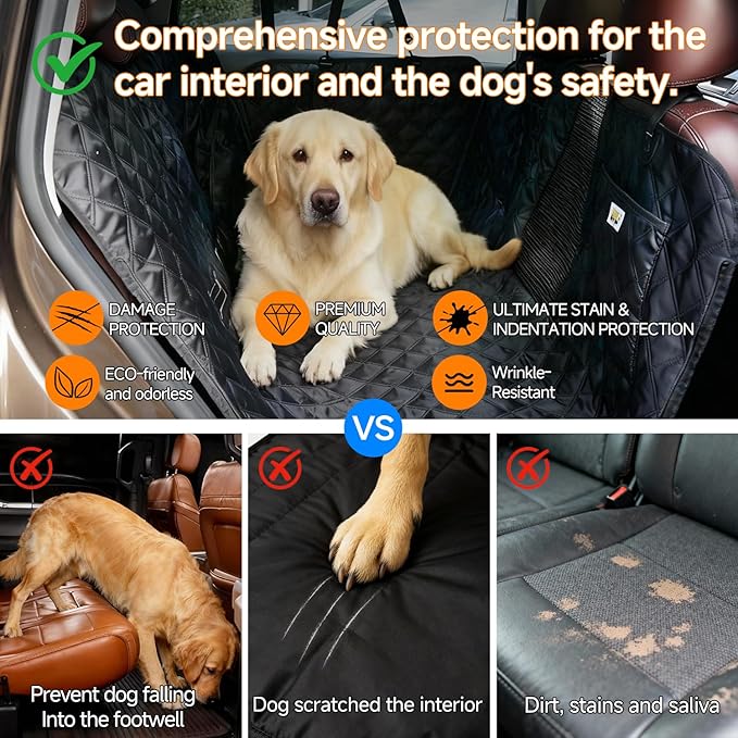 PETTALK Deluxe Double Side Dog Car Seat Cover Back Seat, Waterproof Seat Cover Hammock, Reversible,Heavy Duty,Anti Scratch,Durable Soft Pet Large Dog Cover Protector for Cars SUVs Trucks,User Friendly
