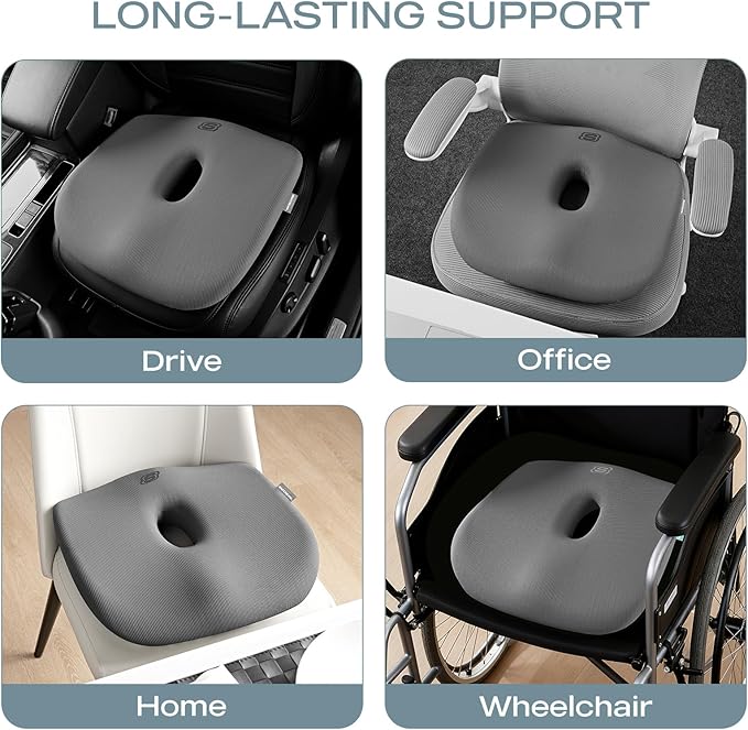 Skechers Seat Cushion Memory Foam,Donut Pillow Office Chair Cushion for Tailbone Pain Relief,Butt Pillow for Office Chair,Car seat Cushion,Long Sitting Office Workers,and Car Drivers,Grey