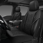 CAR PASS 3D Foam Linen Leather Car Seat Covers Front Seats,Piping Quilting Water Resistant Linen Front Seat Covers for Car,Universal Fit for SUV Truck Sedan Automotive,Armrest Airbag Compatible,Black