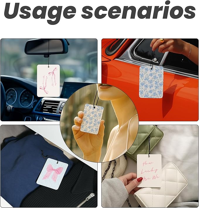 Preppy Coquette Pink Bow Floral Car Air Freshener 4 Pcs - Trendy How Lucky Are We Bow Flowers Air Freshener Hanging Decor for Cars Closet Drawer Books, Girly Car Accessories Mirror Decor for Women