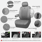 CAR PASS Bling Diamond Gray Leather Car Seat Covers Full Sets Interior Sets, Waterproof Shining Glitter Sparkly Crystal Universal Armrest Fit for Automotive Truck SUV Cute Women Girl, Gray Rhinestone