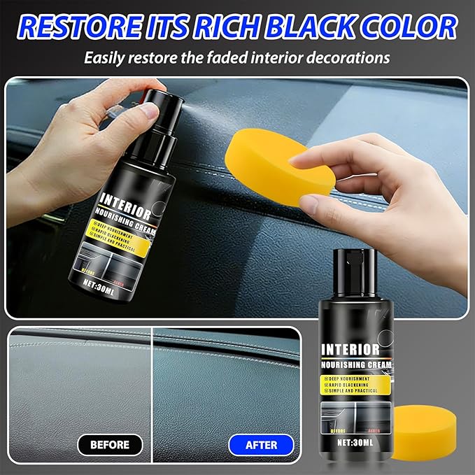 Plastic Trim Restorer, 7pcs Cars Interior Trim Scratch Remover Kit with Brush, Sponge, Microfiber Towel, Nourishing Cream Restorer Shines Darkens Faded Plastic & Rubber, 30mlx2