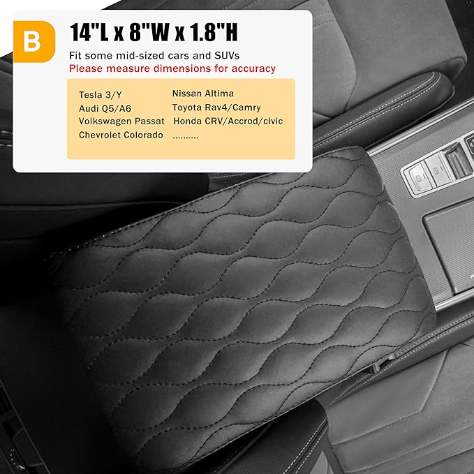 Car Center Console Cover/pad PU Leather,Universal Armrest mat, Adjust Driving Posture Cushion,Protector Box,Memory Foam,Relieves Shoulder/arm Fatigue,Boosting Driving Safety