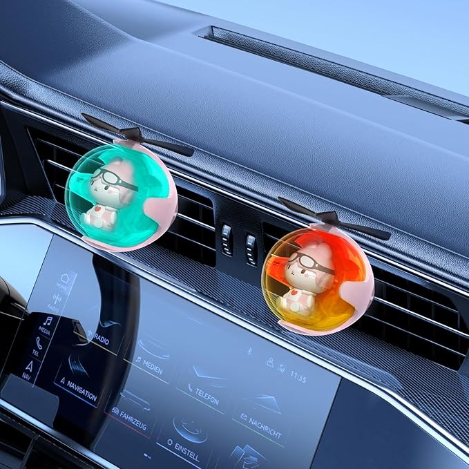 Pink Bunny Car Air Freshener with 6-Color Auto Light Up & 4 Scented Replacements Tablets – Light Scent, Decorative Auto Accessories, Cute Easter Decorations, Mother's Day and Father's Day Small Gift
