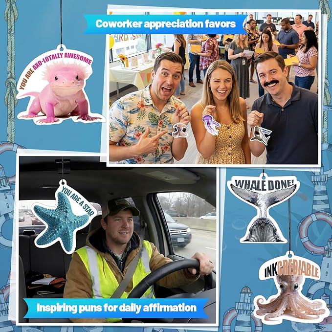 12 Pcs Employee Appreciation Gift Bulk Funny Air Freshener Car Scented Sea Animal Thank You Hanging Decor Inspirational Team Thank You Gift for Coworkers Staffs Nurse Teachers Student