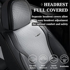 Coverado Seat Covers, Car Seat Covers Front Seats, Waterproof Nappa Leather Auto Seat Cover with Lumbar Head Pillow, Black Gray Seat Covers Carseat Cover Universal Fit for Most Cars
