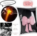 Bow Car Headrest Pillow, Breathable Ergonomic Auto Neck Cushion with Adjustable Strap, Comfy Vehicle Neck Support Pillow Cute Bow Girl-Style Decoration for Driving Seats (Pink)