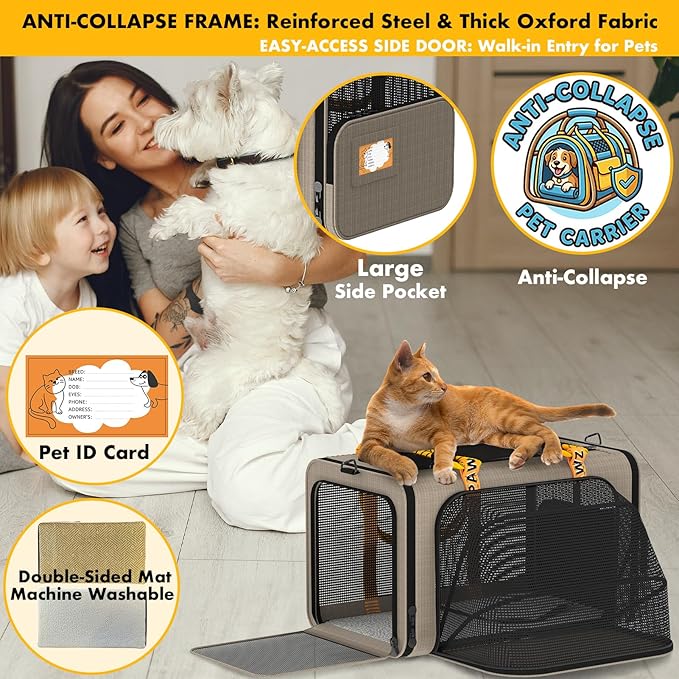 PAWZIDEA Expandable Pet Carrier TSA Airline Approved, 18″×11″×11″ Soft-Sided Top-Load Carriers for Small Dog & 2 Cats Under Seat, Collapsible Puppy & Animal Travel Bag Up to 18lbs, ID Card, Chew-Proof