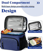 Insulated Lunch Bag for Men & Women, 9L Leakproof Lunch Box Soft Cooler Tote with 5 Pockets, 600D Oxford, EVA Lining, Adjustable Strap for Work, Picnic, Beach&Travel-Navy Blue